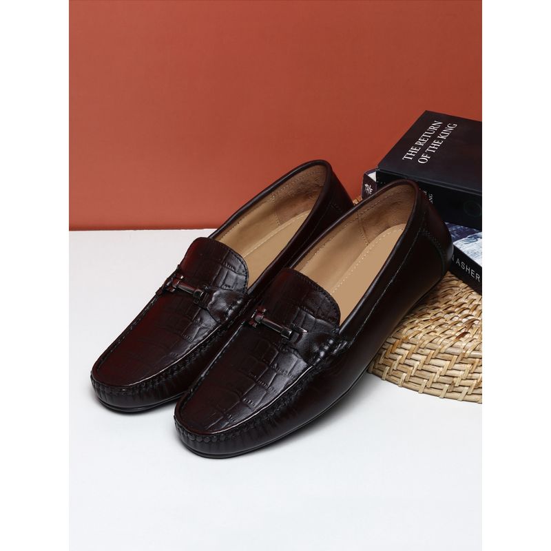Teakwood Mens Brown Textured Geniune Leather Formal Loafer (EURO 44)