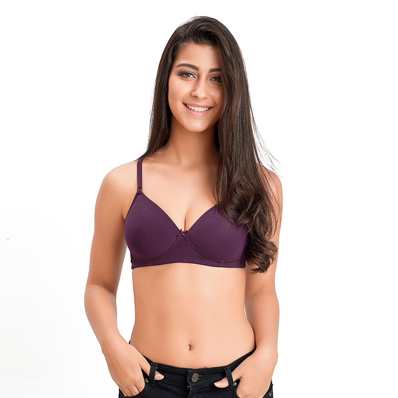 Juliet Women's Mold Padded Non Wired 1059 Plain Wine Cotton Lycra Bra (34C)