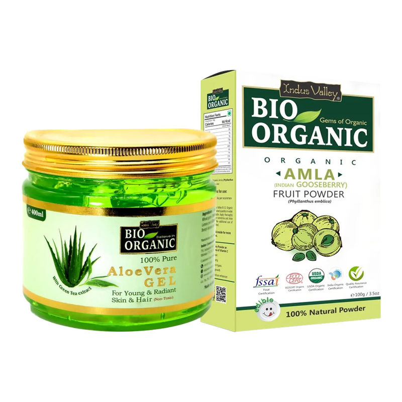 Buy Indus Valley Bio Organic 100 Pure Aloe Vera Gel And Amla Indian Gooseberry Powder For Hair 9984