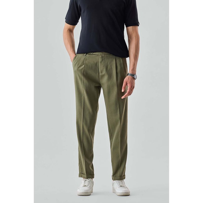 Snitch Olive Slim Casual Trouser for Men (30)
