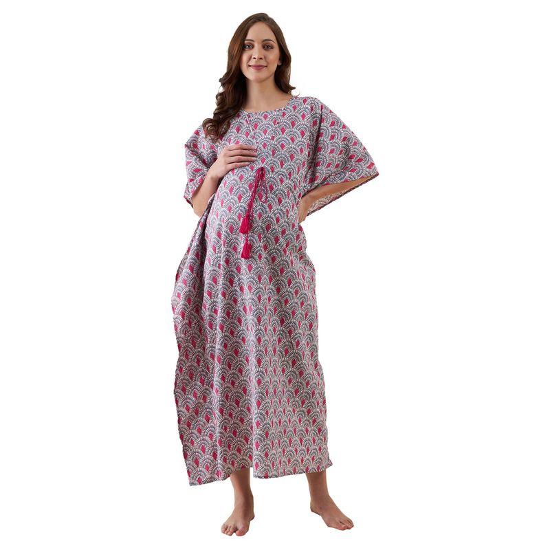 The Kaftan Company Printed Cotton Maternity And Feeding Kaftan Pink