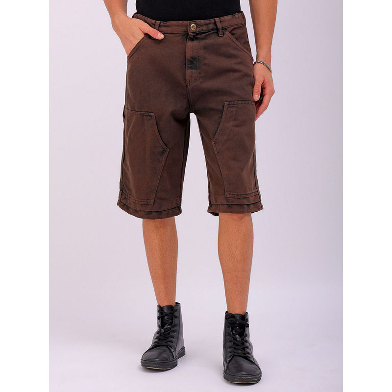 The Indian Garage Co Men Brown Relaxed Fit Solid Mid-Rise Denim Shorts (30)