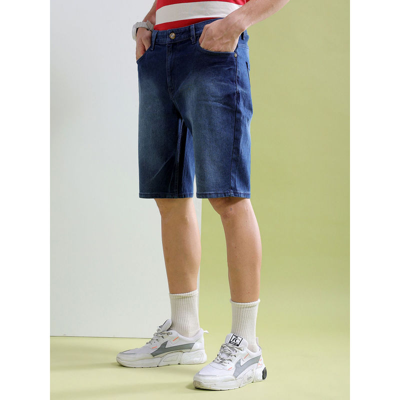 The Indian Garage Co Men Blue Slim Fit Solid Mid-Rise Denim Shorts (32)