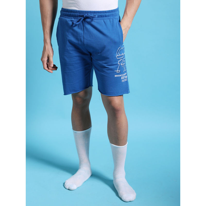 The Indian Garage Co Men Blue Regular Fit Placement Print Mid-Rise Knitted Shorts (30)