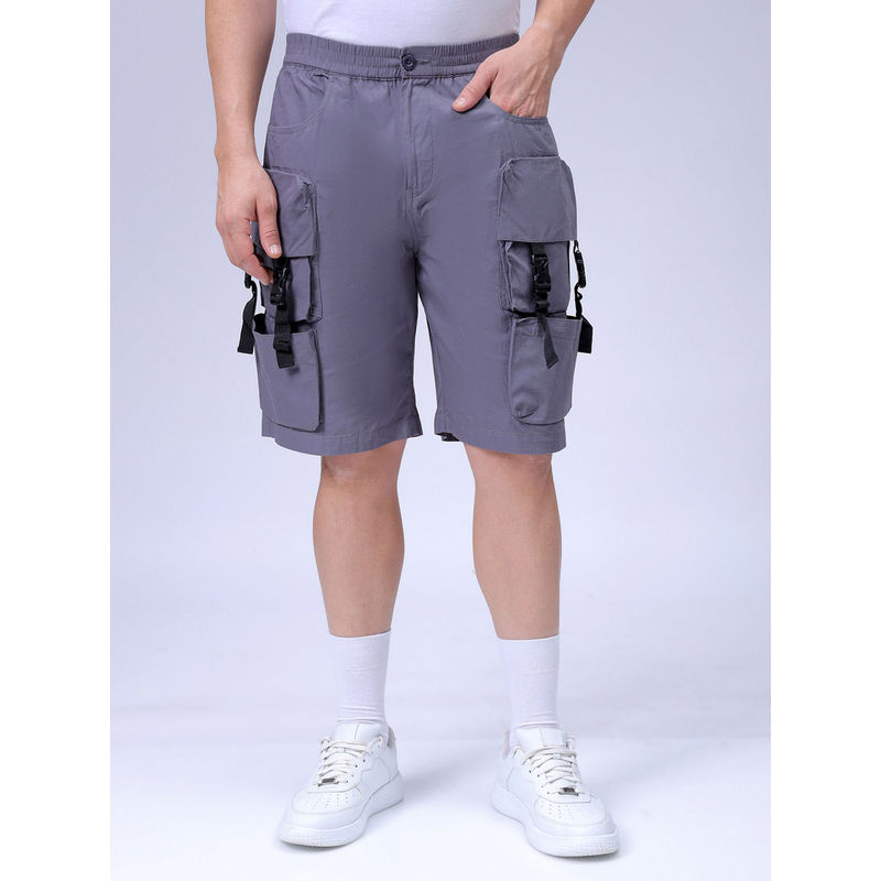 The Indian Garage Co Men Grey Relaxed Fit Solid Mid-Rise Cargo Shorts (34)