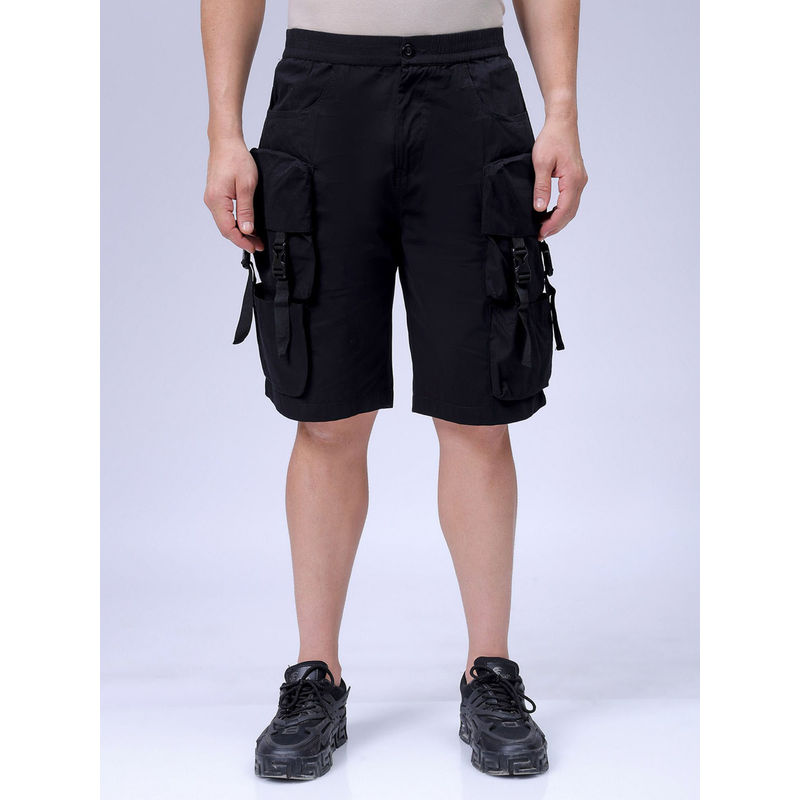 The Indian Garage Co Men Black Relaxed Fit Solid Mid-Rise Cargo Shorts (34)