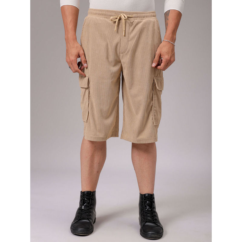 The Indian Garage Co Men Beige Loose Textured Mid-Rise Cargo Shorts (34)