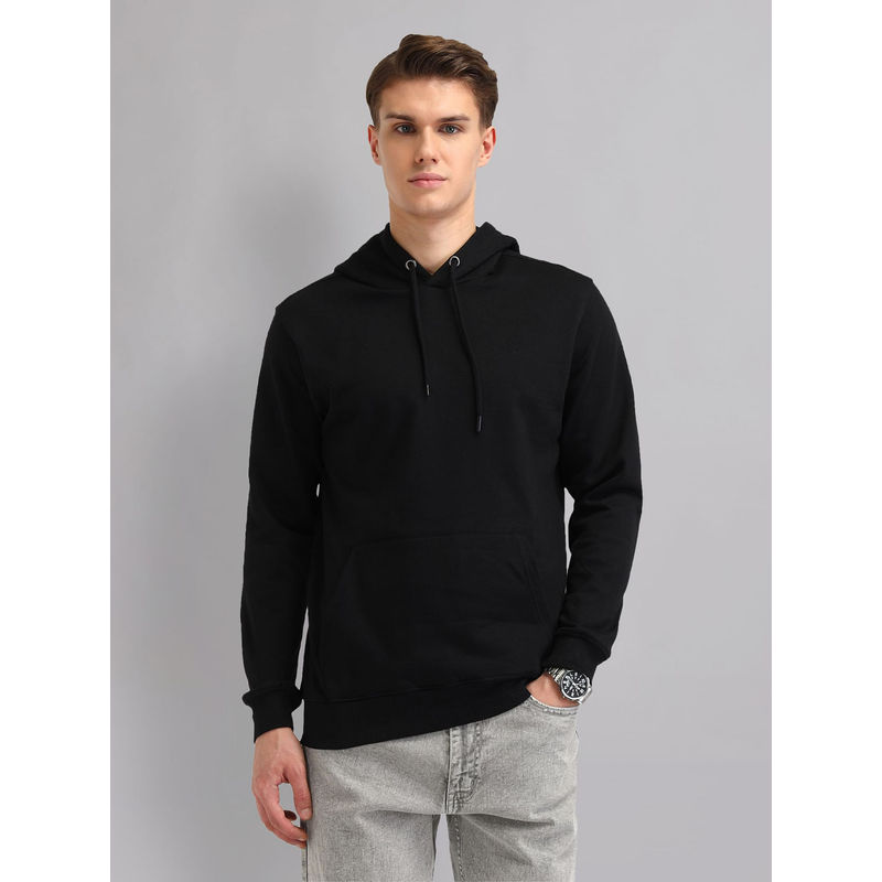 AD By Arvind Modern Slim Fit Solid Hoodie-Black (2XL)