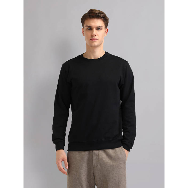 AD By Arvind Modern Slim Fit Solid Sweatshirt-Black (S)