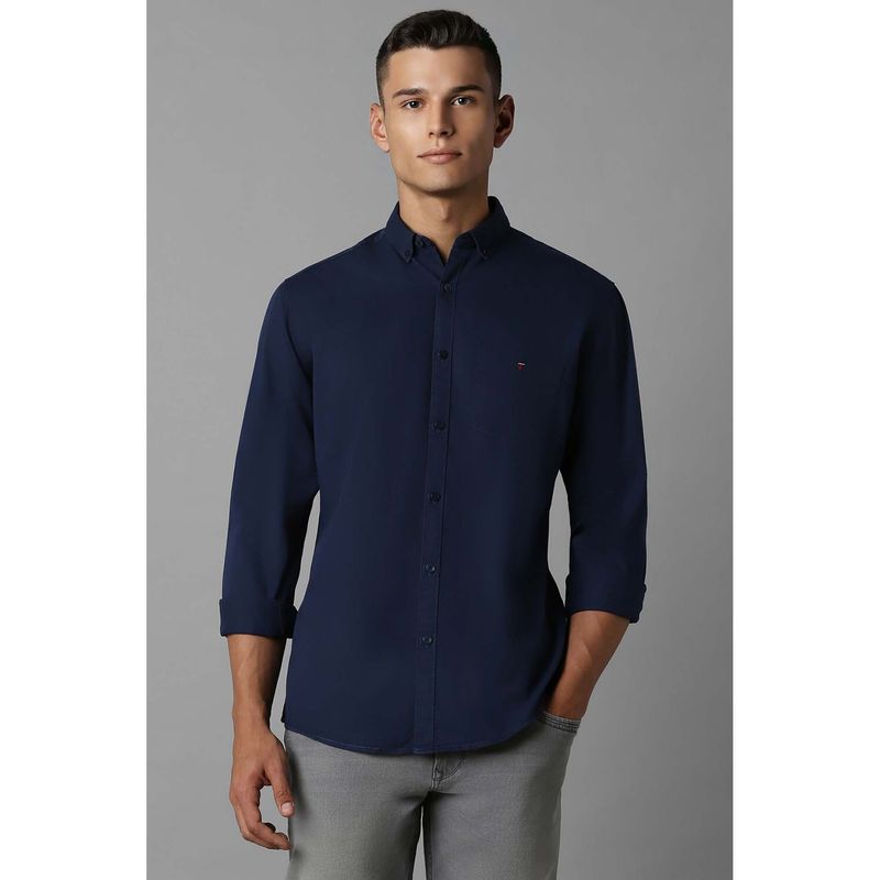 Louis Philippe Men Navy Blue Slim Fit Solid Full Sleeves Casual Shirt (39)