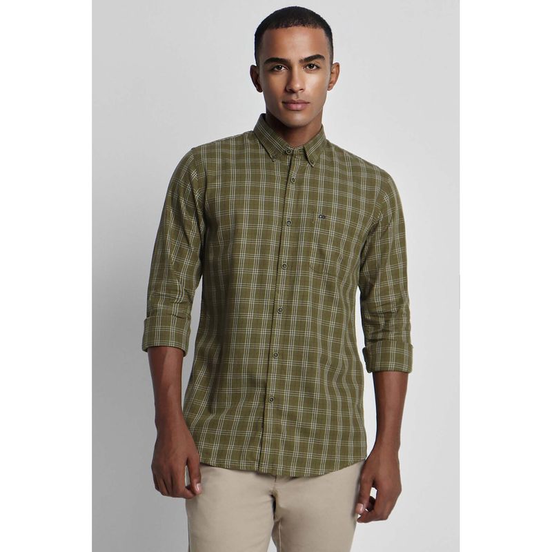 Peter England Men Olive Slim Fit Check Full Sleeves Casual Shirt (38)