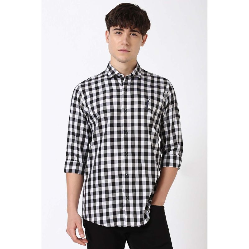 Peter England Men Black Slim Fit Check Shirt (42)