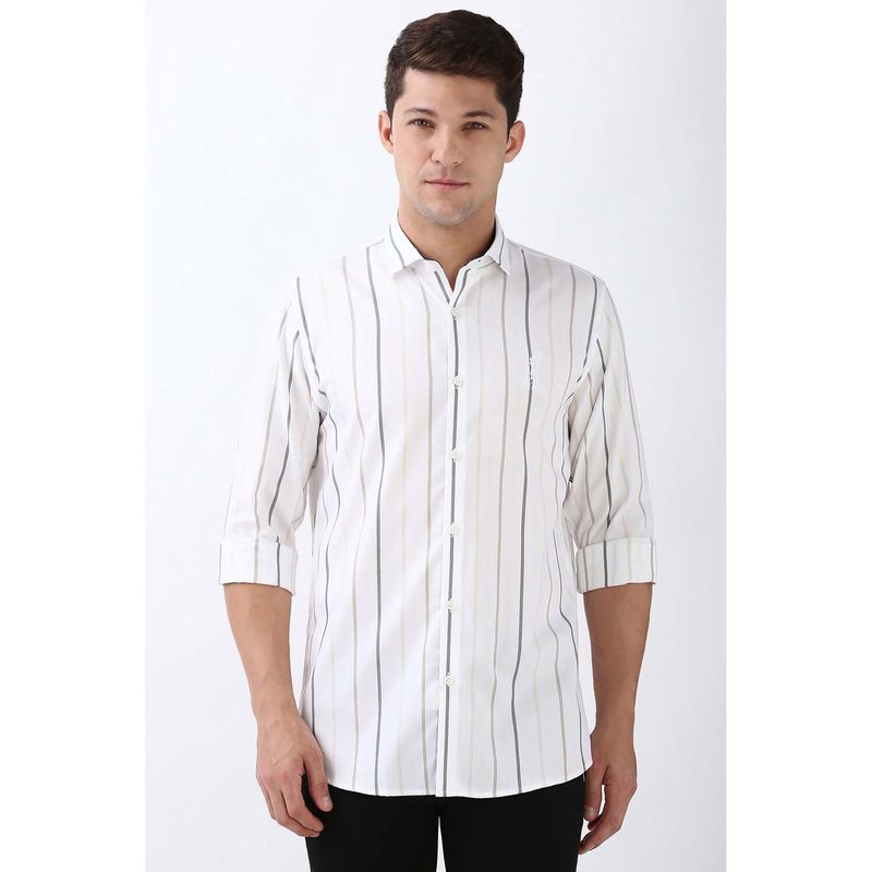 Peter England Men White Slim Fit Stripe Shirt (40)