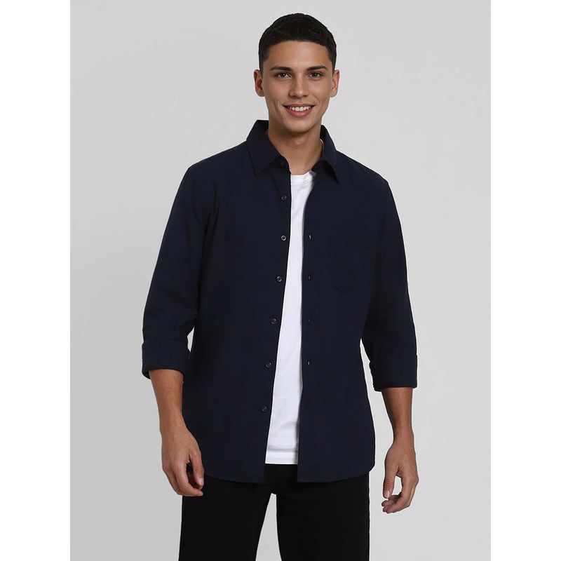 American Eagle Men Navy Blue Printed Slim Fit Everyday Button-Up Shirt (L)