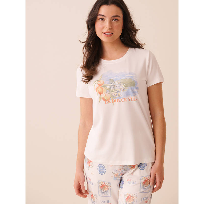 La Vie En Rose White Dolce Vita Print Super Soft T-Shirt (XL)