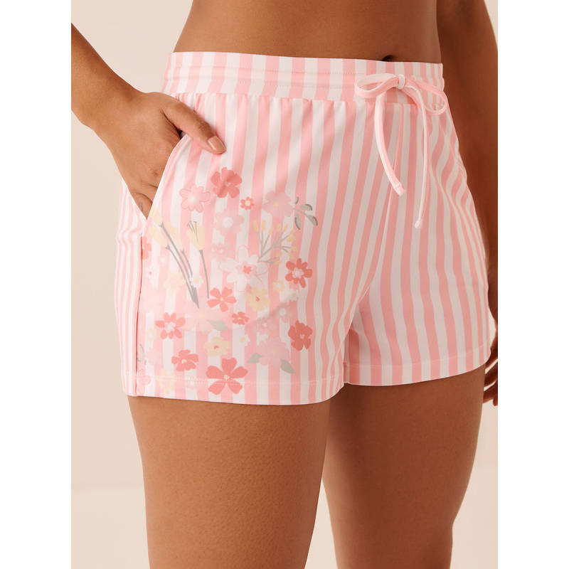 La Vie En Rose Pink Floral Stripe Print Super Soft Shorts (S)