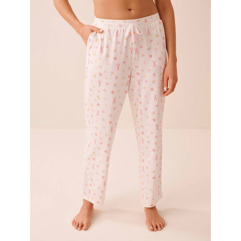 La Vie En Rose White Lobster Floral Print Super Soft Pajama (XL)