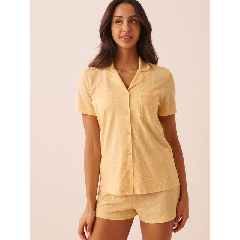 La Vie En Rose Yellow Daisy Print Shirt with Shorts (XL)