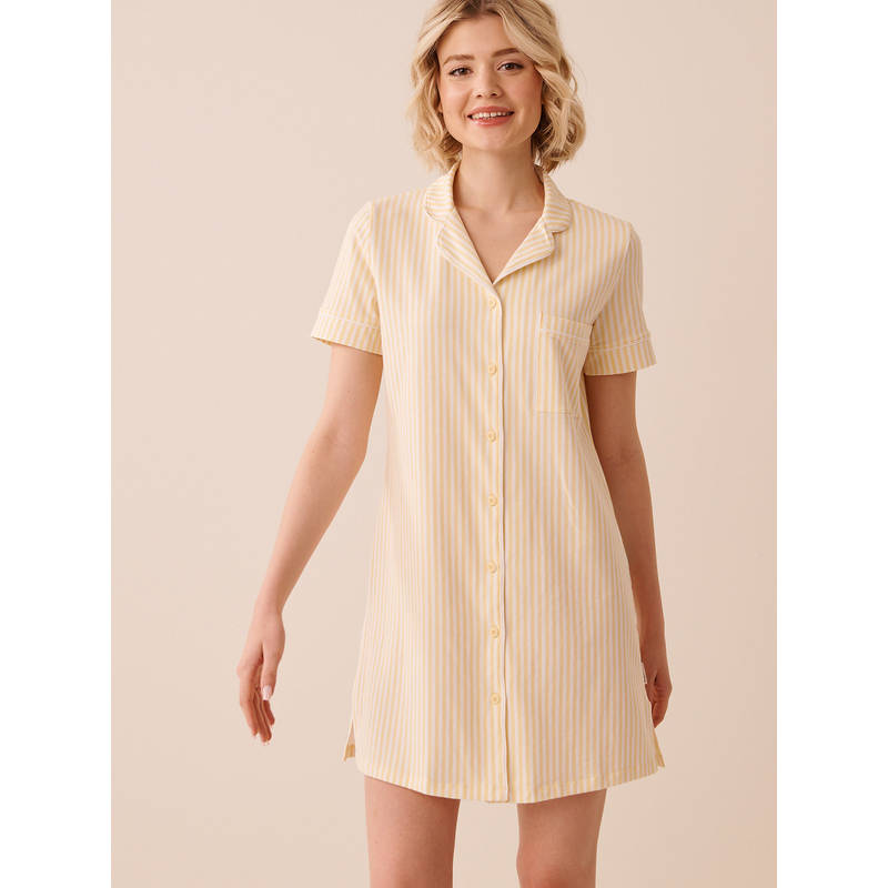 La Vie En Rose Yellow Cotton Button-Down Sleepshirt (M)