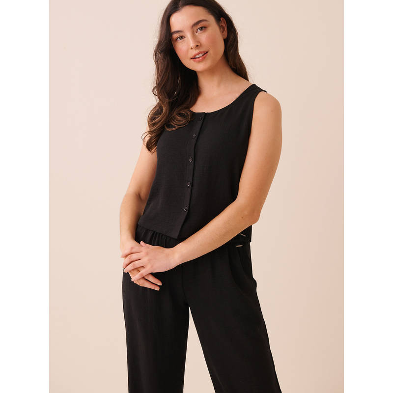 La Vie En Rose Black Button-Down Crinkle Top (XL)