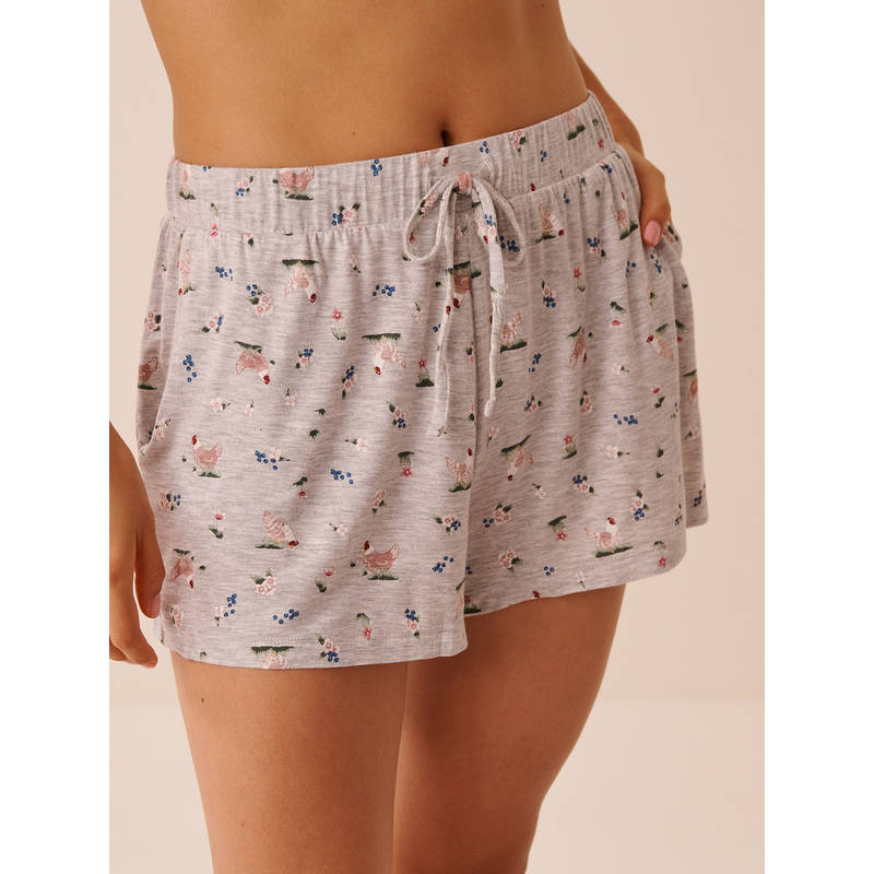 La Vie En Rose Grey Chicken Print Soft Jersey Shorts (XS)