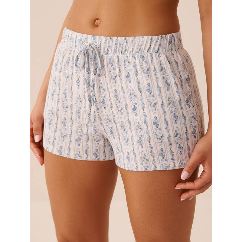 La Vie En Rose White Floral Print Soft Jersey Shorts (XS)
