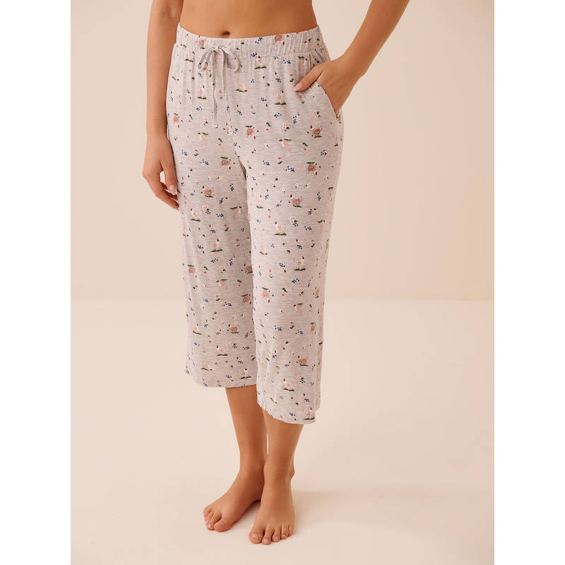La Vie En Rose Grey Chicken Print Soft Jersey Capri (S)