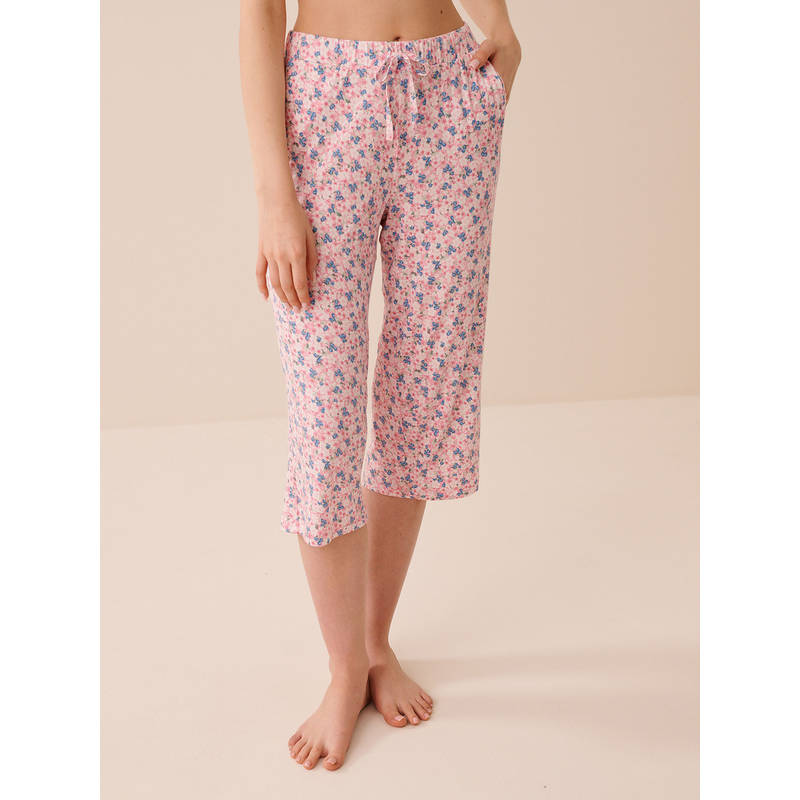 La Vie En Rose Pink Bloom and Berry Print Soft Jersey Capri (S)