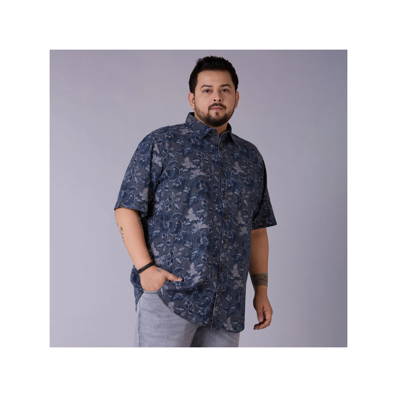 UNSIZED Men Navy Blue Floral Print Casual Shirt (3)