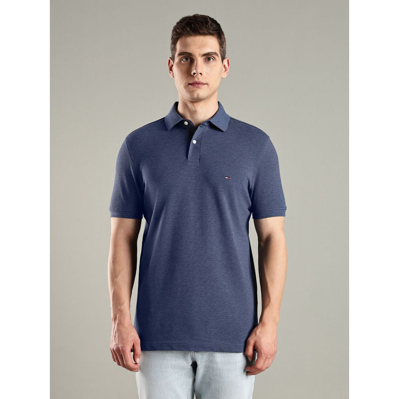 Tommy Hilfiger Men Navy Blue Solid Regular Fit Cotton Polo T-Shirt (XS)