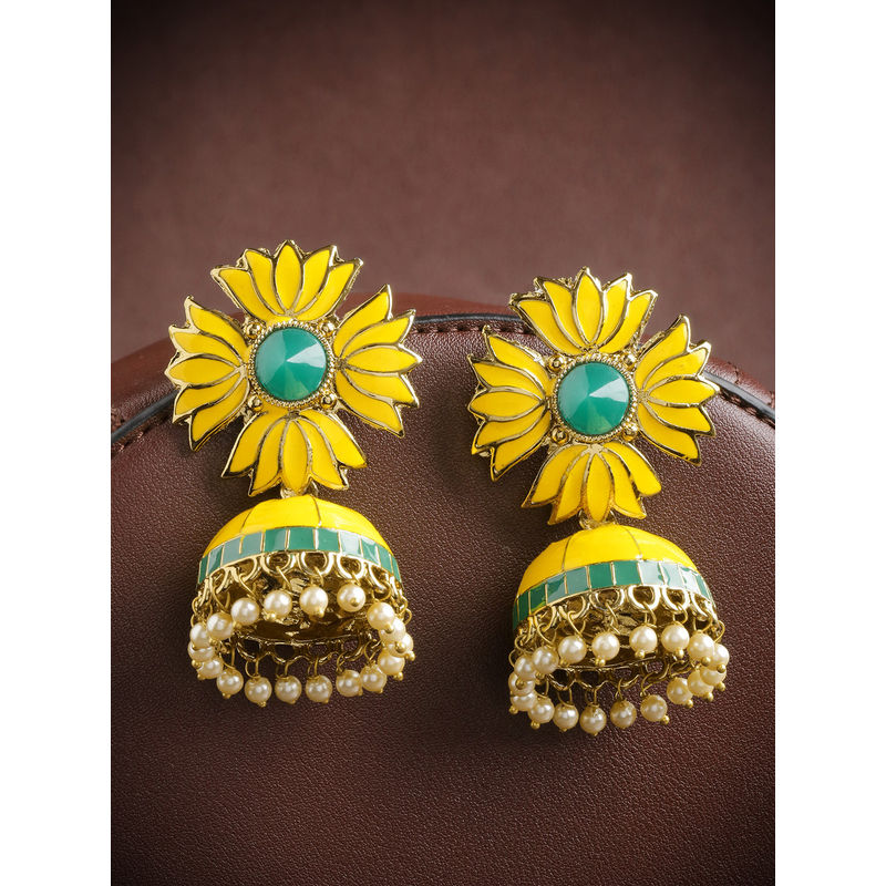 Shimmering Graceful Stone Morr Jhumka For Girls and Women Yellow Color  Earrings  Studs