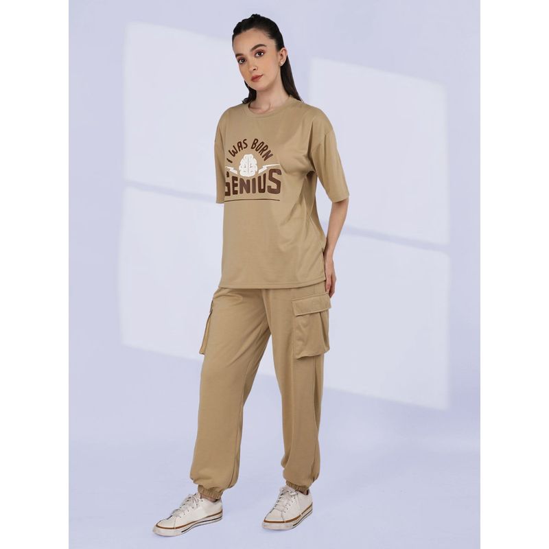 CHKOKKO Women Khaki Summer Co-Ord (Set of 2) (2XL)