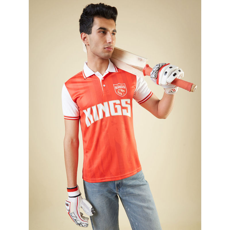 FanCode Shop Orange & White Printed Half Sleeves Jersey (L)