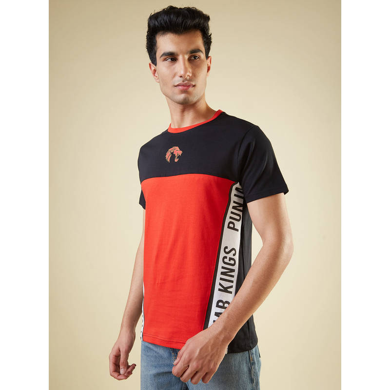 Buy FanCode Shop Red & Black Colorblock Half Sleeves Round Neck ...