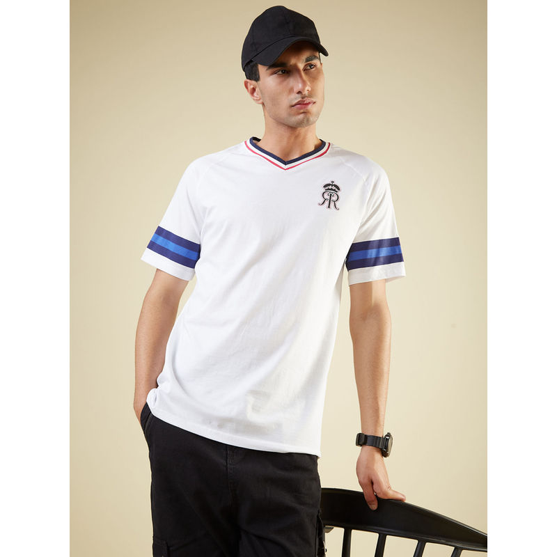 FanCode Shop White Half Sleeves V-Neck Samson 11 Printed Oversized T-Shirt (L)