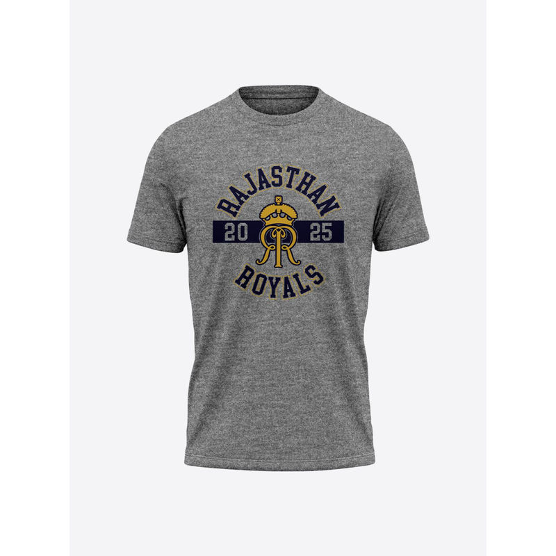 FanCode Shop Grey Melange Logo Typography Half Sleeves Round Neck Cotton T-Shirt (XL)