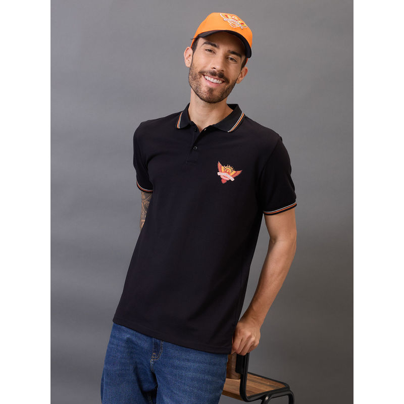 FanCode Shop Black Half Sleeves Collar Cotton Polo T-Shirt (M)