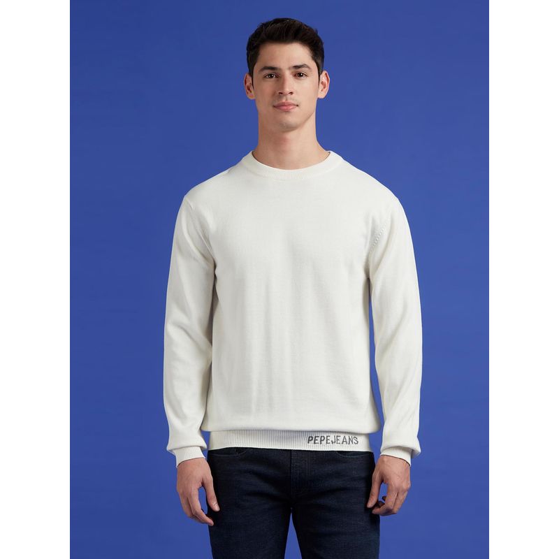 Pepe Jeans White Lightweight Full Sleeved Sweater (2XL)