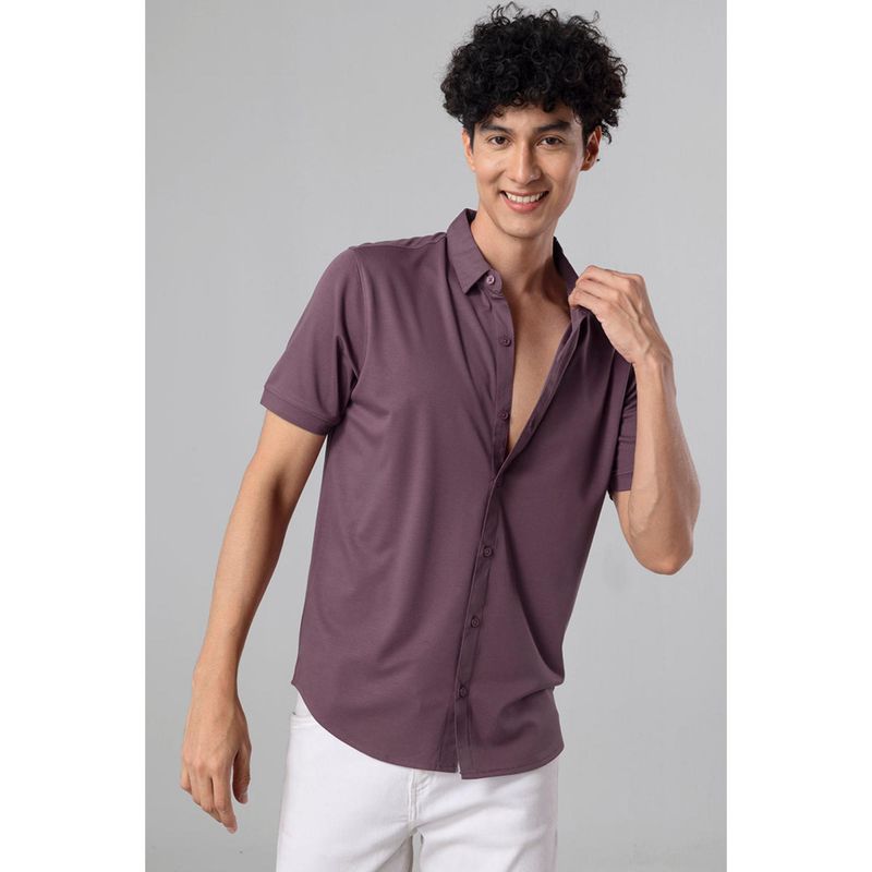 Snitch Men Burgundy Cotton Blend Collar Neck Shirt (S)