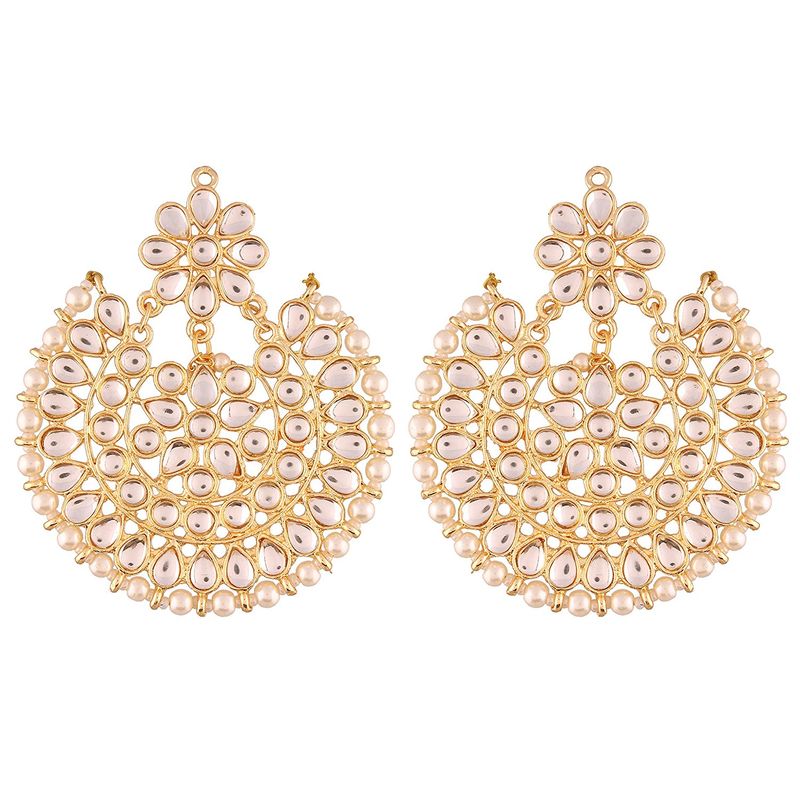 Golden and Pearly White  Kundan Earrings
