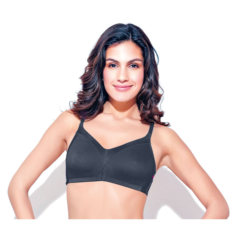 Enamor AB75 M-Frame Jiggle Control Full Support Supima Cotton Bra - Non-Padded Wirefree - Black