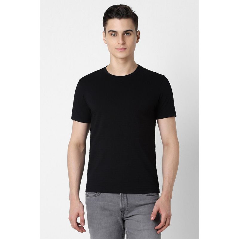 Van Heusen Men Black Slim Fit Solid Crew Neck T-Shirt (L)