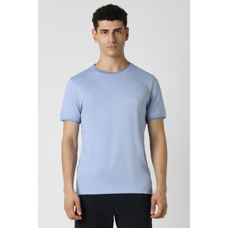 Van Heusen Men Blue Slim Fit Solid Crew Neck T-Shirt (S)