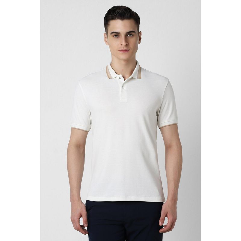 Van Heusen Men White Regular Fit Textured Collar Neck Polo T-Shirt (XL)