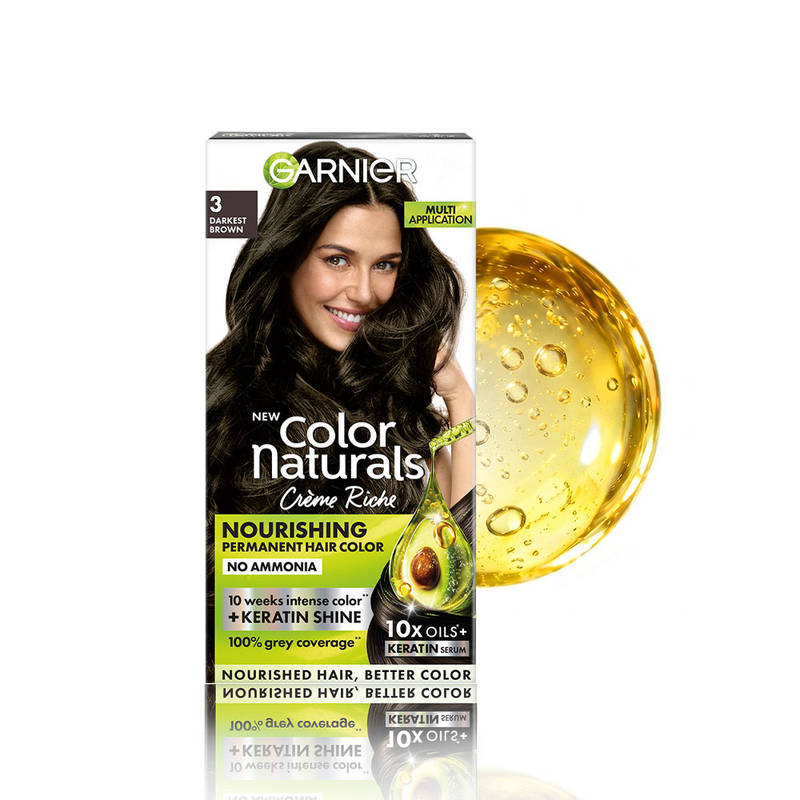 Garnier Hair Colouring Creme,Long-lasting,Smoothness & Shine,Color Naturals, Shade: 3 Darkest Brown