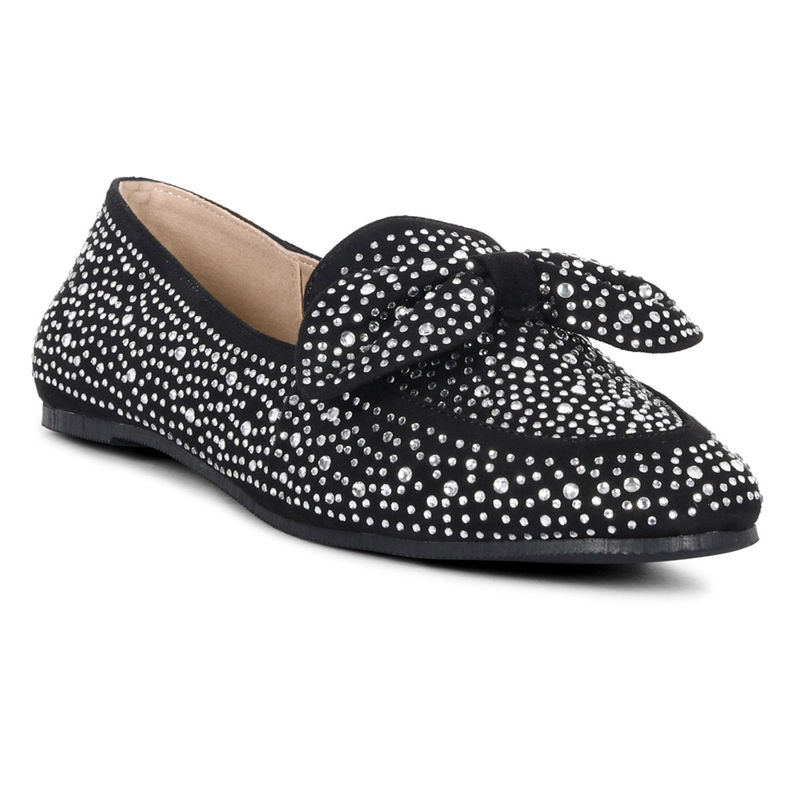 London Rag Dewdrops Embellished Casual Bow Loafer in Black (EURO 36)