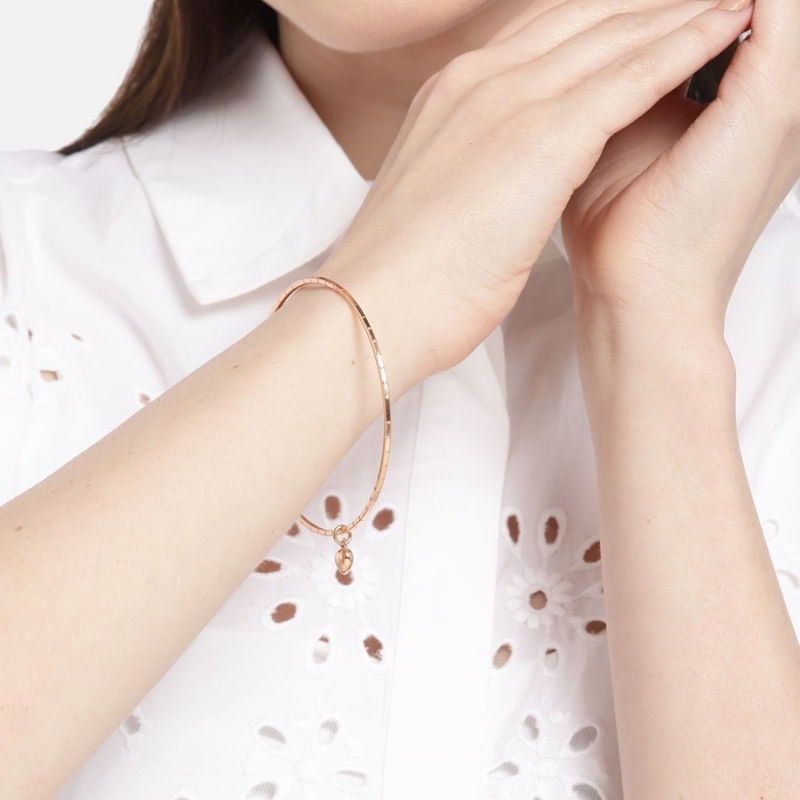 Zavya Heart Rose Gold Plated 925 Sterling Silver Plain Bangle (2.4)