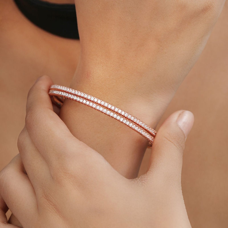 Zavya One Line CZ Rose Gold Plated 925 Sterling Silver Statement Bangles (Pack of 2) (2.4)
