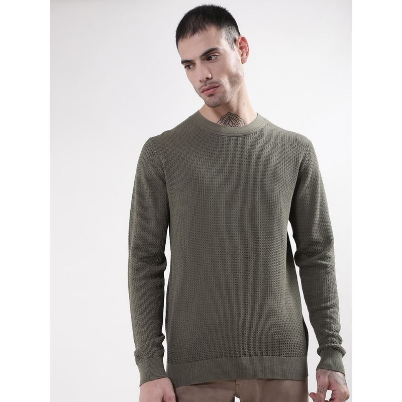 Matinique Men Olive Solid Sweater (L)