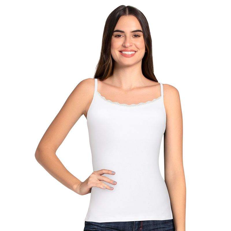 Amante Solid High Coverage Straight Neck Sleeveless Camisole - White (M)